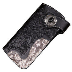 Handmade Leather Mens Cool Black Obsidian Chain Wallet Biker Trucker Wallet with Chain - imessengerbags