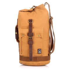 Khaki CANVAS Barrel MENS 20'' Bucket BACKPACK Brown Travel Backpack Khaki One Shoulder Hiking Bag For Men FOR MEN - imessengerbags