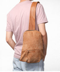 Cool Brown Leather Mens Sling Bag Sling Shoulder Bag Chest Bag Sling Crossbody Bag For Men