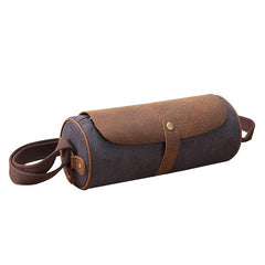 Gray Leather Mens Green Barrel Sling Bag Postman Bag Bucket Messenger Bag Side Bag For Men - imessengerbags