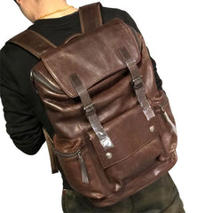 Genuine Leather Mens Cool Backpack Sling Bag Large Black Travel Bag Hiking Bag for men - imessengerbags