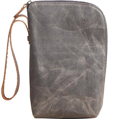 Cool Canvas Leather Mens Large Clutch Wallet Zipper Wristlet Bag Purse for Men