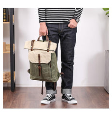 Waxed Canvas Mens Womens 15‘’ Computer Backpack Green School Backpack Hiking Backpack for Men - imessengerbags