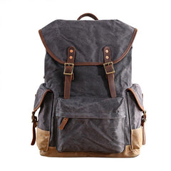 Waxed Canvas Leather Mens Army Green 15‘’ Large Backpack Travel Backpack College Backpack for Men - imessengerbags
