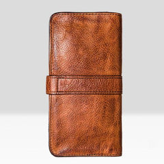 Handmade Leather Mens Cool Long Leather Wallet Bifold Clutch Wallet for Men