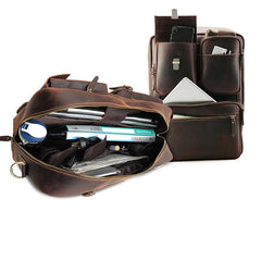Large Brown Leather Mens Briefcase 15inch Laptop Backpack Work Bag Travel Bag For Men - imessengerbags