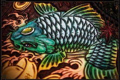 Handmade Leather Tooled Carp Mens Chain Biker Wallet Cool Leather Wallet Long Phone Wallets for Men