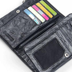 Handmade Leather Mens Cool Long Leather Wallet Zipper Wristlet Clutch Wallet