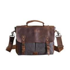 Casual Canvas Leather Mens Khaki Handbag 14'' Side Bag Gray Messenger Bag For Men - imessengerbags
