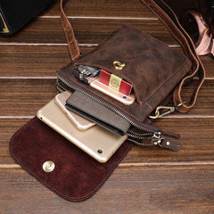 Cool Dark Brown Leather Mens Belt Pouch Small Side Bag Belt Bag For Men