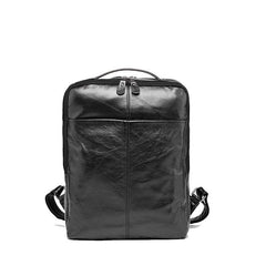 Black Cool Mens Leather Backpack Travel Backpack Leather 15inch Laptop Backpack for Men - imessengerbags