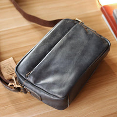 Black Leather Mens Casual Small Courier Bags Messenger Bags Gray Postman Bag For Men - imessengerbags