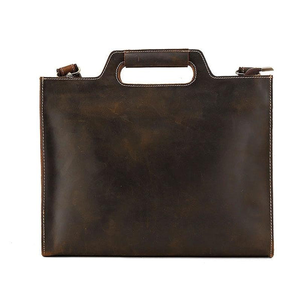 Vintage Leather Men Work 11inch Briefcase Handbag Shoulder Bags Work Bag For Men - imessengerbags