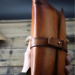 Handmade Leather Mens Brown Bifold Long Wallet Vintage Cool Clutch Wallet for Men