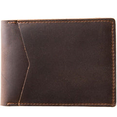 Coffee Cool Leather Mens Slim Small Wallets Bifold Vintage billfold Wallet for Men - imessengerbags
