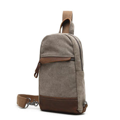 Cool Canvas Leather Mens Sling Bag Chest Bag Gray One Shoulder Backpack for Men - imessengerbags