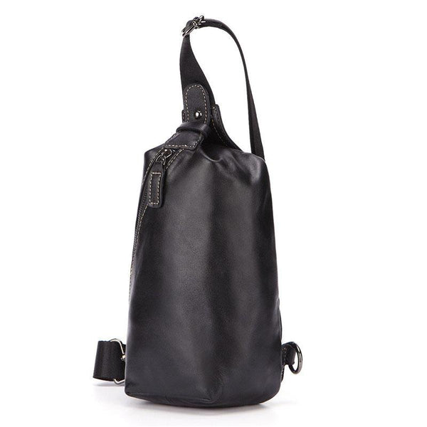 Cool Black Leather Chest Bag Sling Bag Crossbody Sling Bag Hiking Sling Bag For Men - imessengerbags
