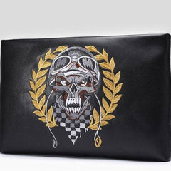 Handmade Leather Mens Clutch Cool Slim Wallet Zipper Clutch Wristlet Wallet for Men