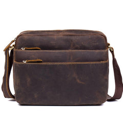 Casual Coffee Leather 10 inches Small Courier Bag Messenger Bags Postman Bags for Men