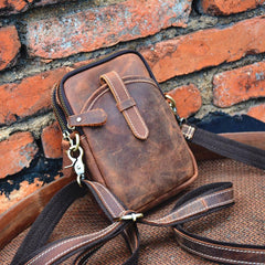 Vintage Brown Leather Men's Cell Phone Holsters Brown Belt Pouch Mini Side Bag For Men - imessengerbags