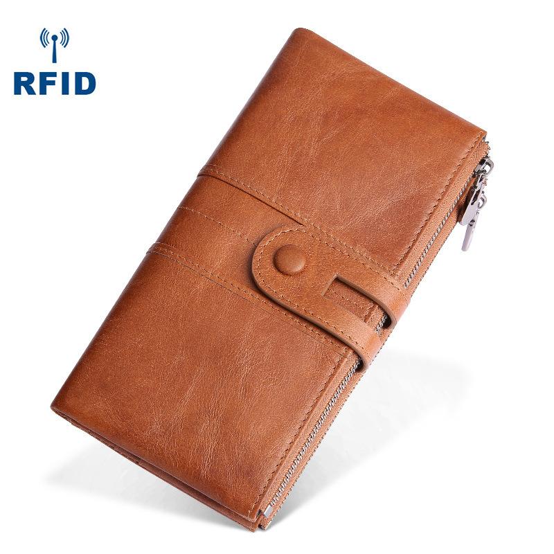 RFID Cool Leather Brown Men's Bifold Long Wallet Multi Cards Black Long Wallet For Men - imessengerbags