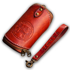 Handmade Leather Tooled Mens Cool Car Key Wallet Coin Wallet Pouch Car KeyChain for Men - imessengerbags