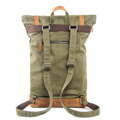 Cool Canvas Leather Mens Large Waterproof Green Backpack Travel Backpack Black Computer Backpack for Men - imessengerbags