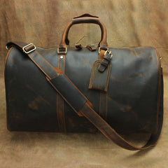 Large Leather Mens Barrel Overnight Bags Weekender Bag Travel Bags For Men