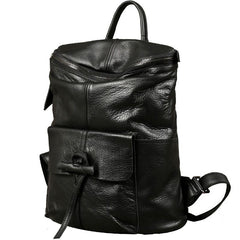Genuine Leather Mens Cool Backpack Sling Bag Large Black Travel Bag Hiking Bag for men - imessengerbags