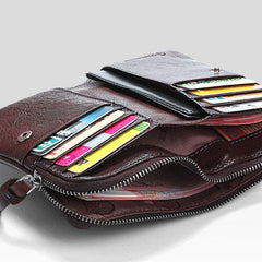 Handmade Mens Cool billfold Leather Wallet Men Small Zipper Wallets Bifold for Men - imessengerbags