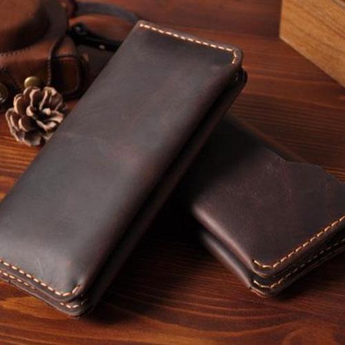 Handmade Leather Mens Cool Long Leather Wallet Bifold Clutch Wallet for Men