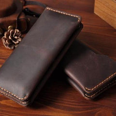 Handmade Leather Mens Cool Long Leather Wallet Bifold Clutch Wallet for Men