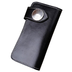 Handmade Leather Mens Cool Black Chain Wallet Biker Trucker Wallet with Chain