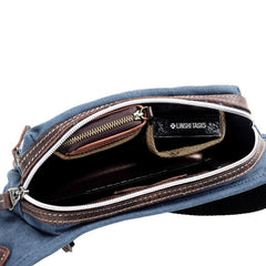 Navy Blue Canvas Leather Fanny Pack Women's Small Khaki Canvas Chest Bag Sling Hip Bag Waist Bag For Men