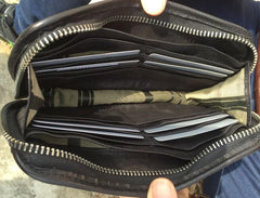 Handmade Genuine Leather Mens Clutch Cool Long Wallet Zipper Clutch Wristlet Wallet for Men - imessengerbags