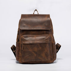 Black Cool Mens Leather 15inch Laptop Backpack Leather School Backpack Travel Backpack for Men - imessengerbags