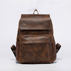 Black Cool Mens Leather 15inch Laptop Backpack Leather School Backpack Travel Backpack for Men