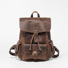 Vintage Mens Leather Small Backpack Travel Backpack Leather School Backpacks for Men