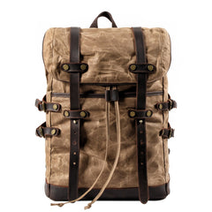 Waxed Canvas Leather Mens 15‘’ Computer Backpack Black Hiking Backpack Travel Backpack for Men - imessengerbags