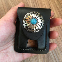 Handmade Black Leather Mens Classic Zippo Lighter Case Cool Standard Zippo Lighter Holder for Men