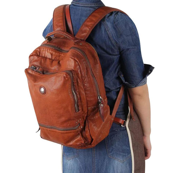 Handmade Leather Mens Cool Backpack Sling Bag Large Black Travel Bag Hiking Bag for men - imessengerbags