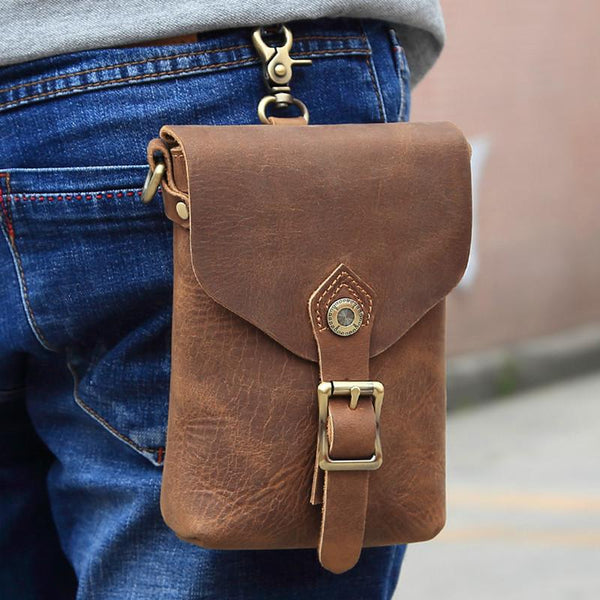 Vintage Brown Leather Men's Belt Pouch Cell Phone Holster Belt Bag Mini Side Bag For Men - imessengerbags