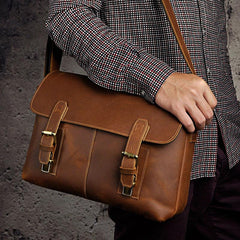 Cool Vintage Brown Leather Mens Side Bag Messenger Bag Shoulder Bag for Men