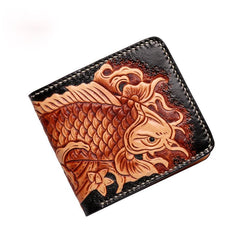 Handmade Leather Carp Tooled Mens billfold Wallet Cool Leather Wallet Slim Wallet for Men - imessengerbags