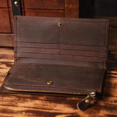 Handmade Leather Mens Cool Long Leather Wallet Cards Clutch Wallet for Men