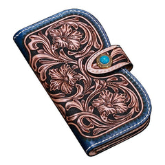 Handmade Leather Tooled Floral Mens Clutch Wallet Cool Wallet Long Wallets for Men Women - imessengerbags