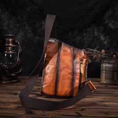 Badass Leather Sling Bag Men's Small Sling Pack Tan Sling Backpack Small Courier Bag For Men