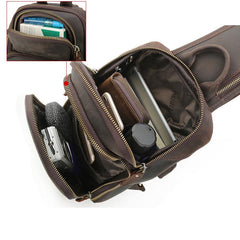 Vintage Brown Leather Men's One Shoulder Backpack Chest Bag Sling Crossbody Pack For Men - imessengerbags
