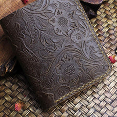 Handmade Leather Floral Mens Cool Slim Leather Wallet Men billfold Wallets Bifold for Men - imessengerbags