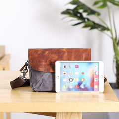 Leather Canvas Mens Small Side Bag Gray Courier Bag Postman Bag Messenger Bag for Men - imessengerbags